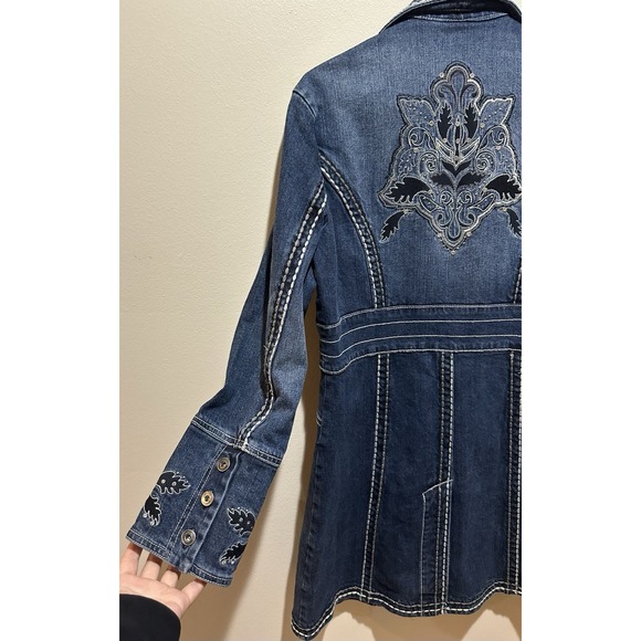 Zenim Denim Women's Embroidered Duster Denim Jacket Size‎ Small - Blue - Picture 7 of 7